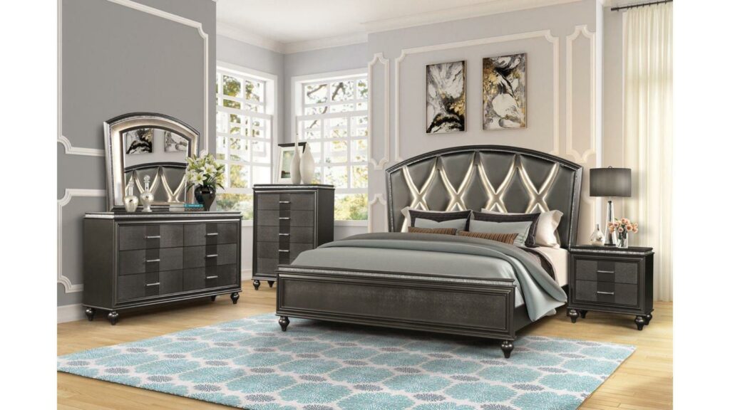 B1141 - GINGER - Queen Bedroom Complete Set - GUN METAL